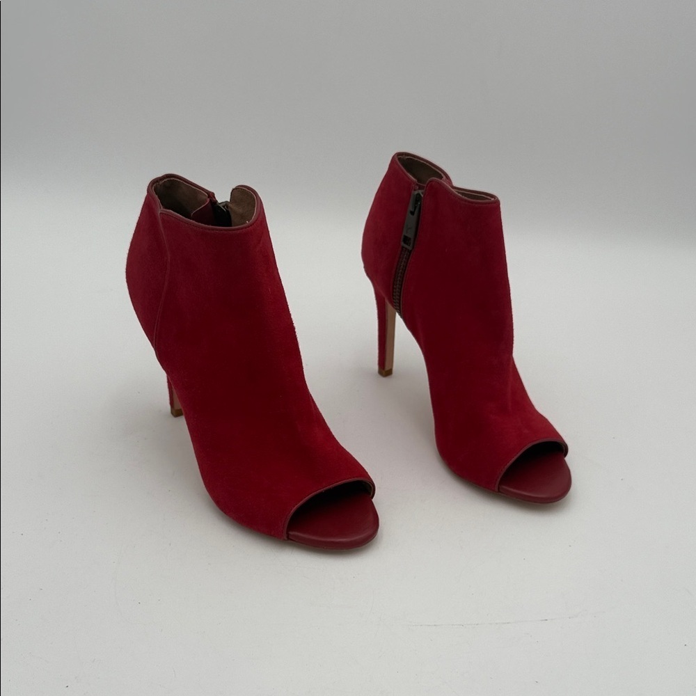 Joie Red Suede Peep-Toe Heeled Boots women 37 suede casual Y2K casual office - Picture 2 of 13
